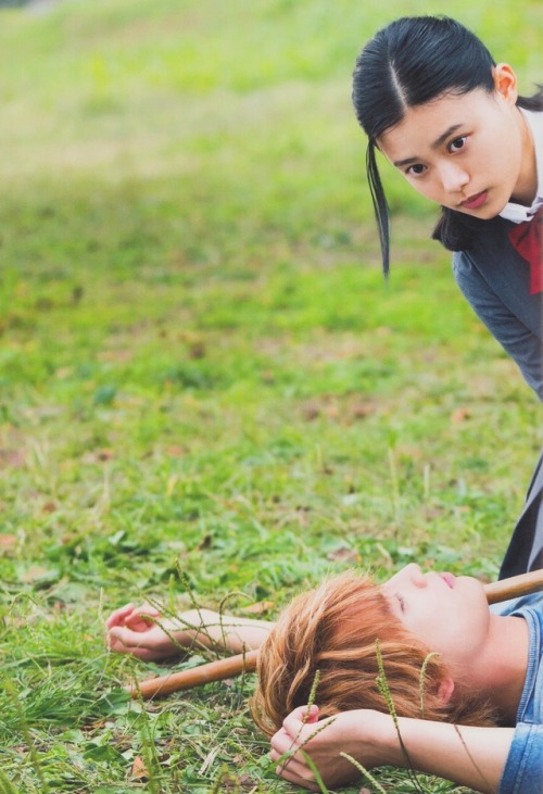 SOTA FUKUSHI as Ichigo Kurosaki, HANA SUGISAKI as Rukia Kuchiki, and ERINA MANO as Orihime Inoue in 