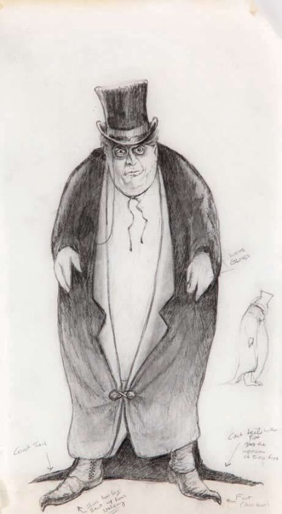 talesfromweirdland:Concept art for Oswald Cobblepot–aka The Penguin–from Batman Returns 