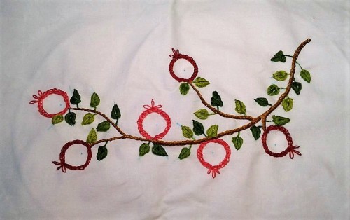More pomegranate embroidery on the tallit bag I am making. Now to embroider the recipient’s name on 