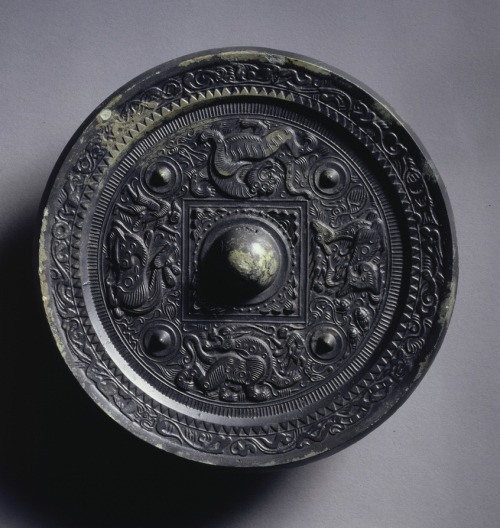 Mirror with a Central Square, Immortals, and Auspicious Animals, 2, Cleveland Museum of Art: Chinese