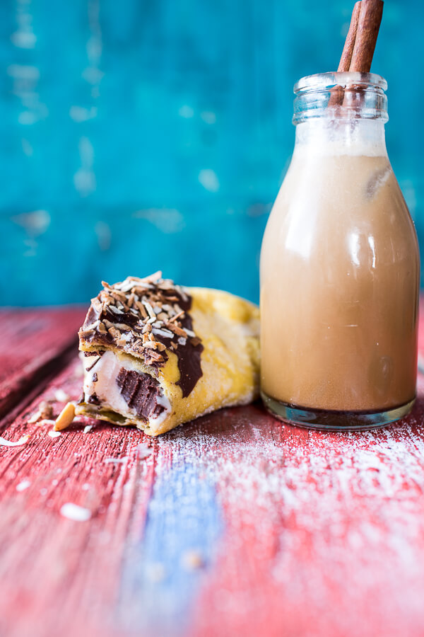 nom-food:  Tres leches coconut and chocolate fudge ice cream tacos with banana peanut
