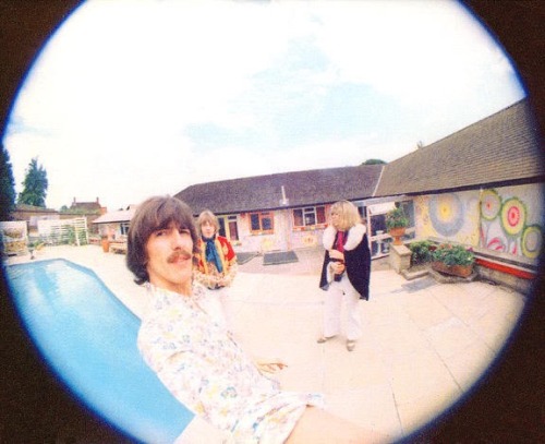 George Harrison’s selfies. The top one was taken at his psychedelic home Kinfauns, Surrey, in 1967 (