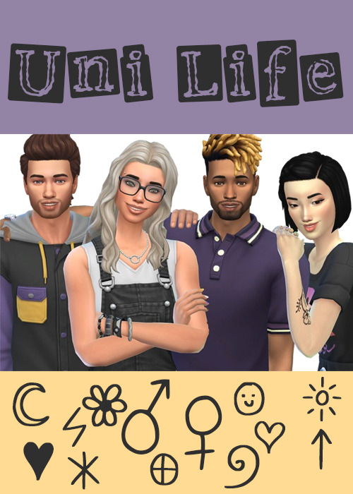 ♥ Uni Life ♥4 sim group pose for the Sims 4 Gallery, for male and female sims Pose Ord