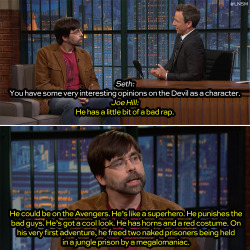 todayiwrotenothing:  latenightseth:  There’s sympathy for the devil, and then there’s novelist and comic book writer Joe Hill’s views on the Prince of Darkness…  Good grief he looks so much like his dad.  I FUCKING LOVE THIS BOOK SO MUCH IT IS