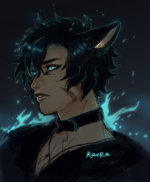 loharis:wanted to sketch my FFXIV alt boy,panther miqote Black mage who wields blue flame