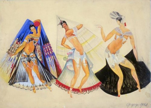 Sketch of the costumes for dancers for the ballet La Bayadère “by L. Minkus by Fyodor Fedorovs