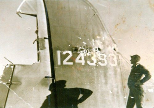  B-17 Eager Beaver Tail Damage (C. 1942). Serial No. 124393 full of holes. The entry in the pilot’s 