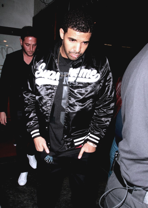 :  Edits of Drake & Angelo arriving & leaving Madeo restaurant last night (4.17) in Hollywood (2014).  