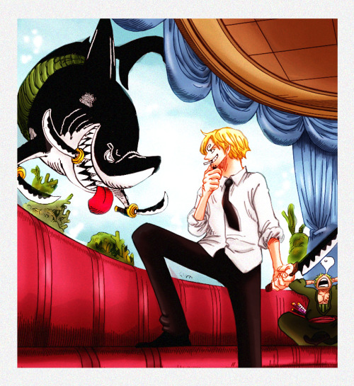 onepiecesource:Sanji envisioning how he will cook up a shark that looks like Zoro