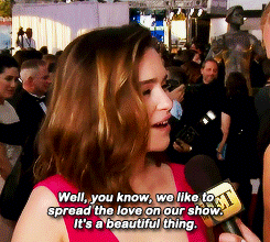 rubyredwisp:Emilia Clarke on Kit Harington and Rose Leslie’s recent PDA