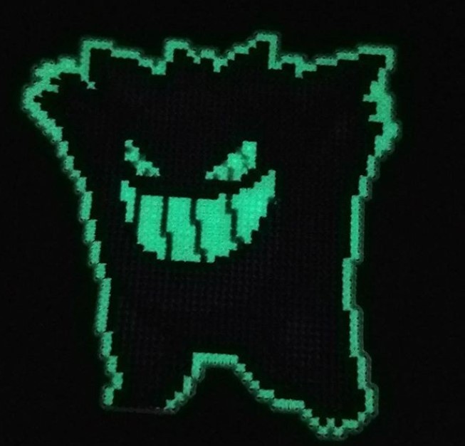 retrogamingblog:Glow-in-the-dark Pokemon Cross-stitches made by MeleeMissyStitchery