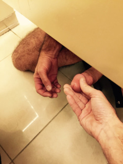 daddysbigcock:  Daddy’s first under stall hand job left him wanting more 