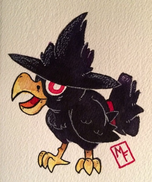 Quick, and tiny Murkrow painting I did this evening.Ink & Watercolor (5″x3″)