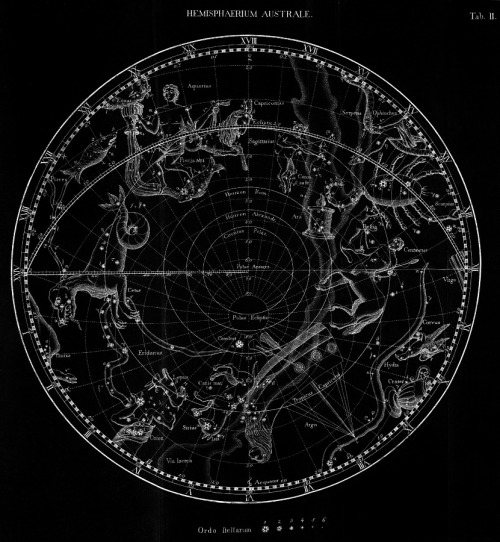 chaosophia218:Northern and Southern Celestial Map, 1795.Historical map of the sky of the northern an