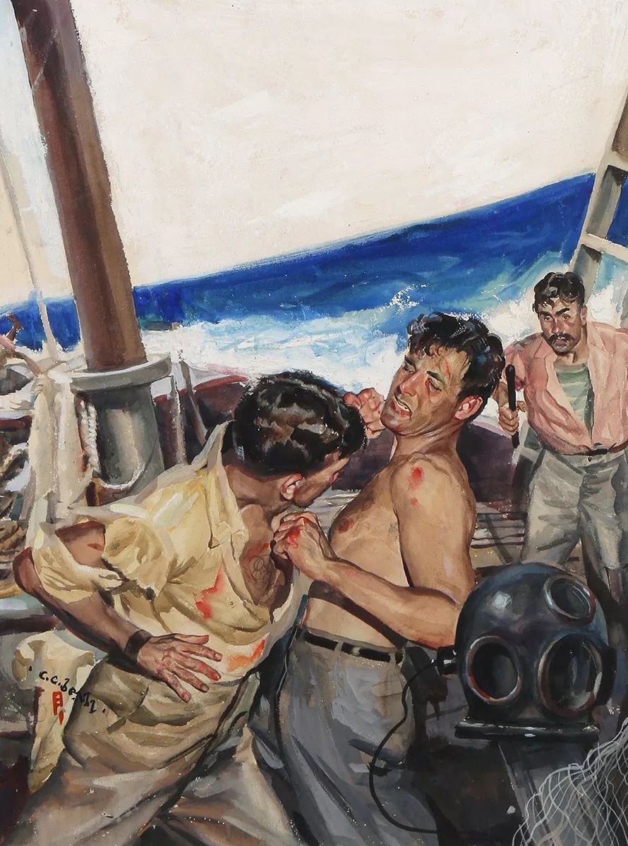 grundoonmgnx: C. C. Beall, Battle on the High Seas, 1940s   Watercolor on Illustration