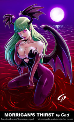 terasuccubi:  Morrigan’s thirst by Gad by Dreamgate-GadAs found at:http://dreamgate-gad.deviantart.com/art/Morrigan-s-thirst-by-Gad-569014507Interesting eyes in this art of Morrigan…