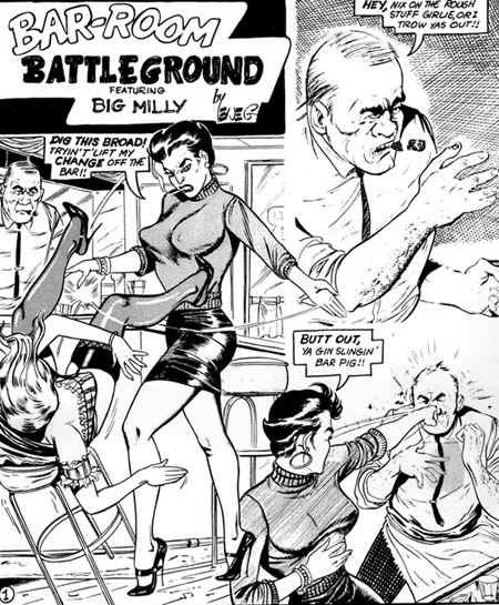 Great Catfight comic by Bizarre Comics. Big Milly beats the hell out of a blonde bimbo and the bar m