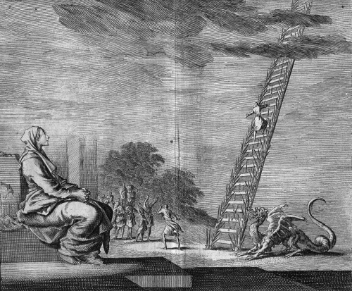 Jan Luyken, Perpetua&rsquo;s vision of a ladder and a dragon, early 18th century