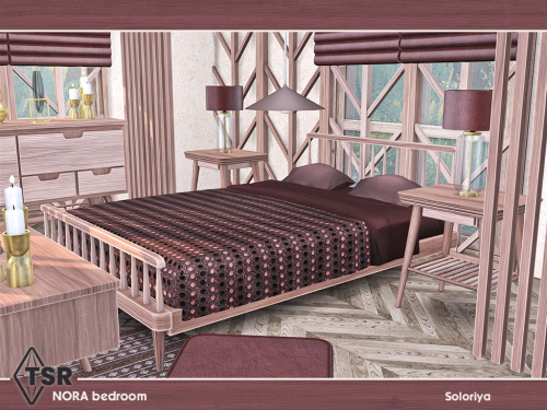 soloriya:***Nora Bedroom*** Sims 4 Includes 9 objects: bed, blinds, coffee table, two dressers, end 