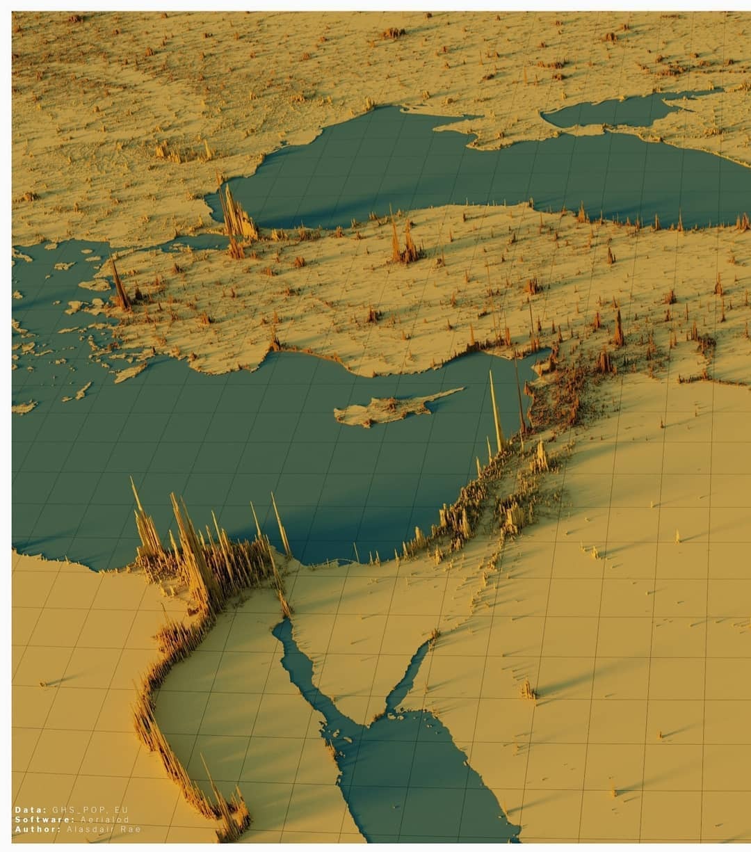 3D Population density map of Middle East. Maps on the Web
