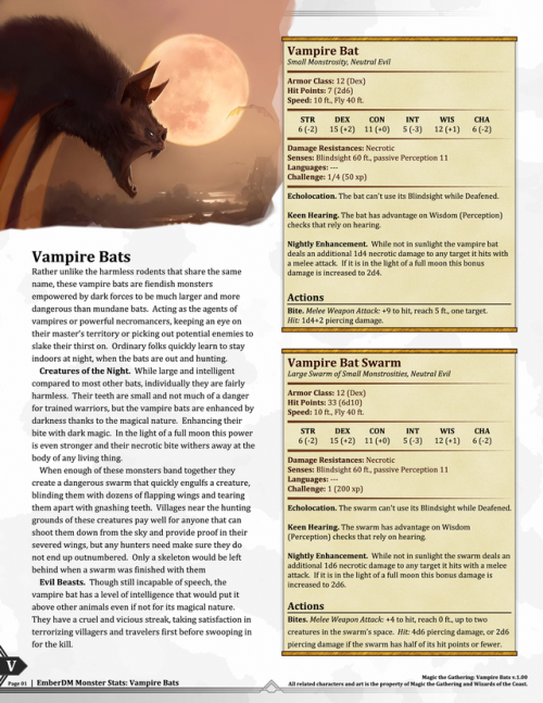  Magic the Gathering: Black Creatures (Phyrexians, Vampires, Bats) v1.00.  D&D 5e Monster Stats 