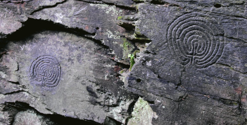 Rocky Vale Labyrinth carvings- Rocky Vale, Cornwall