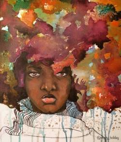 bloodyangelrose: Day 2.  • • • #artwork #art #artist #artistsoninstagram #blackart #blackartist #supportblackart #painting #oilpainting #inkdrawing #afro #blackwoman #drawing #painting #wip #illustration