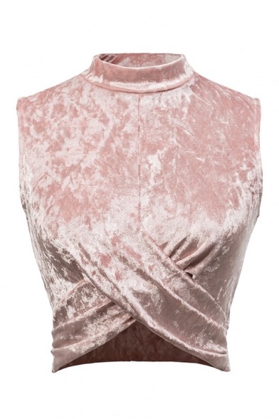 coolcowboyfire: Stand-Up Collar Wrap Plain Velvet Cropped TeeZip-Side Plain Mini