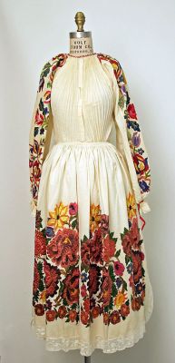 Ephemeral-Elegance:  Croatian Ensemble: Embroidered Dress And Apron And Leather Shoes,