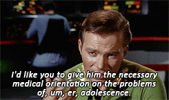 spock-toberfest:orcses:that one time Kirk and Bones argued about who was going to give a teenage boy