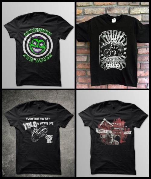 bats-n-cats:  creepshowapparel:  www.creepshowapparel.com Repost this before 5:00pm est. Monday and you could win a free t-shirt. I’ll randomly pick a winner and announce them Monday night. 10/28/13  Oh god, I love all of these so much.