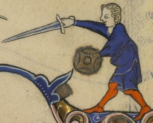 Miniatures of sword and buckler fighting (France, 1280-1300) Die obigen Bilder stammen aus den Manus