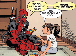 chimeracorp:  sebadasstian-stan:  deadpool being dadpool  This is why I argue for deadpool. Everyone who ‘hates’ deadpool is always on the ‘he’s so lol random meme haha lol’ arguement side. A lot of people don’t bother to actually read anything