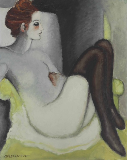 lingerieinart:Jean-Pierre Cassigneul, Nu Assise (Seated Nude), oil on canvas, ca. 1970