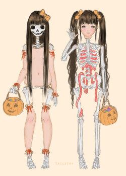 saccstry:  2 skeletons trick or treating in their skin costumes  