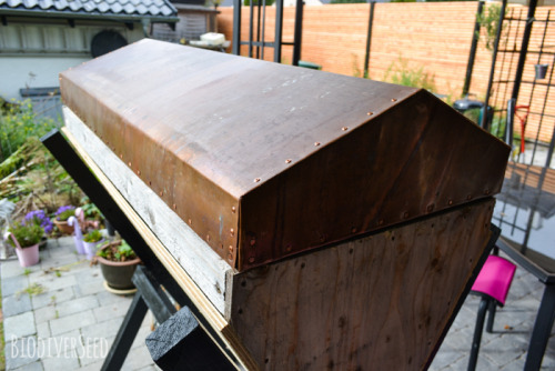 biodiverseed:Top Bar Beehive: Now with a Roof!We started out with a salvaged piece of copper, and to