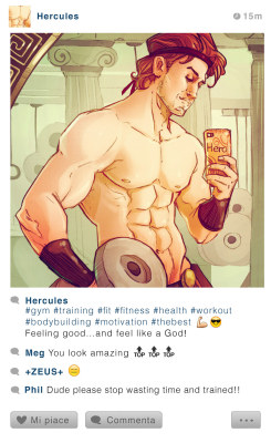 quamraeros:  pr1nceshawn:  The Photos Disney Characters Would Take If They Had Instagram Accounts by Simona Bonafini.  Hercules won 