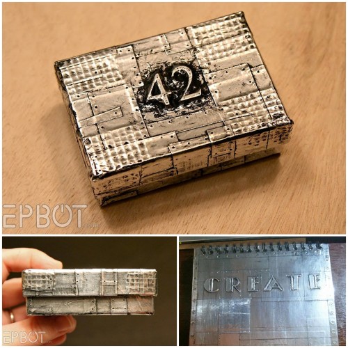 DIY Metal Tape Embossed Box Tutorial from EPBOT. All you need is a surface to cover, aluminum foil t
