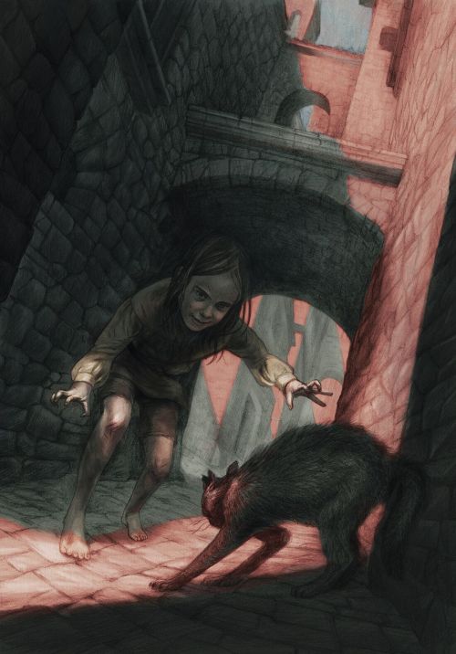 nobodysuspectsthebutterfly:   Arya Stark and the old black tomcat, by Jonathan Burton, for The Folio