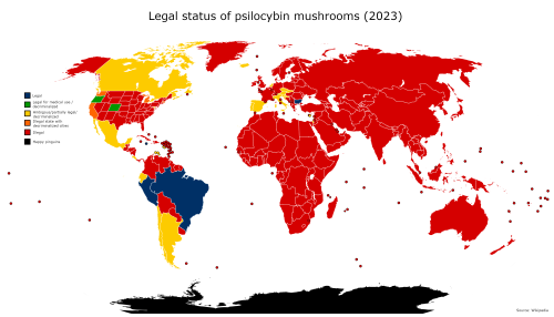 mapsontheweb:  Legal status of psilocybin mushrooms, 2023.