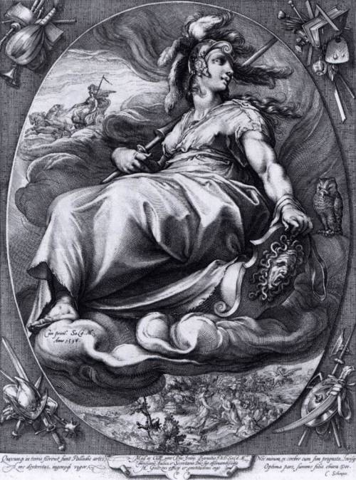 centuriespast:SAENREDAM, JanAthena Leaning on Her Shield1596Engraving, 317 x 247 mmMetropolitan Muse