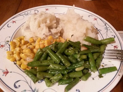 A “I’m poor and this is a combination of what I had in the house meal”. Mash Potat