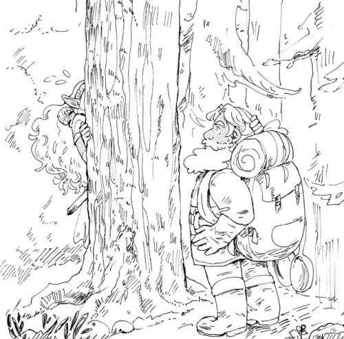 Hiya I’m making a comic Inktober about a cute dwarf (Bark) and elf (Fen) having a tiny fun adventure