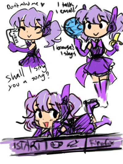 Waifu bonzai buddy!Just a little phone doodle of my galaxy brain idea… She can be like a little computer tomagatchi that sings vocaloids 💖