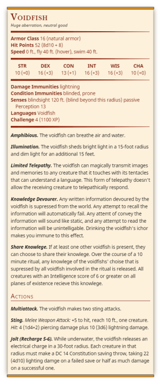 occidentalavian: A stat block I made for the voidfish, from The Adventure Zone: Balance!