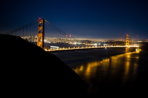 Night falls over San Francisco