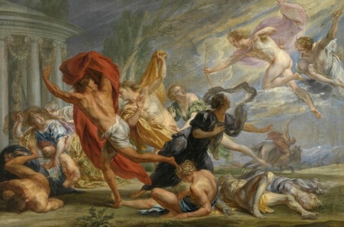hildegardavon:  Jan Boeckhorst, 1604-1668Apollo and Diana kill the children of Niobe, ca.1630, oil o