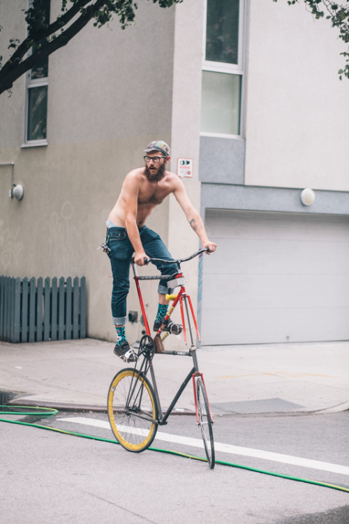 preferredmode: Kyle, on a #tallbike at @cityreliquary’s #BicycleFetishDay block party in #Brooklyn #