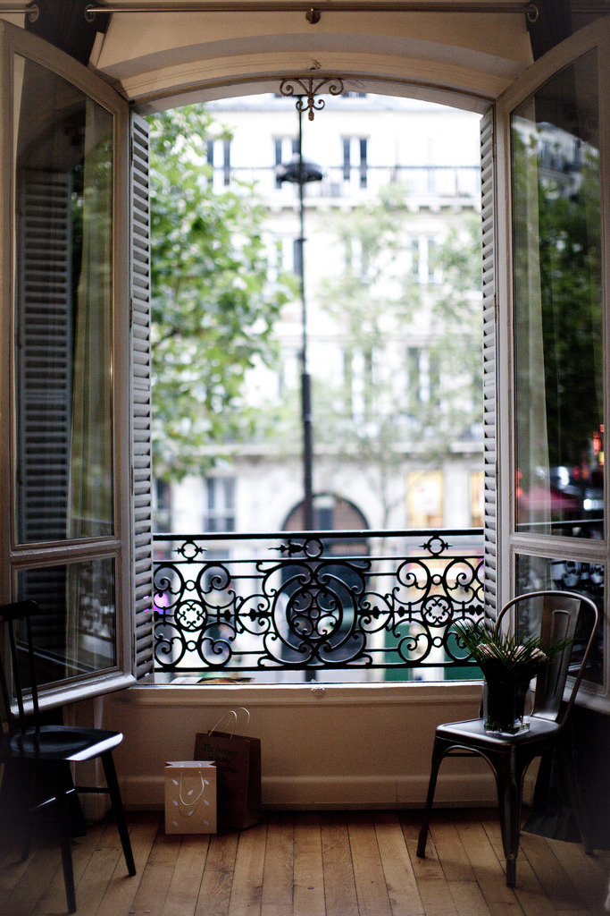 dustjacketattic:  Beautiful french windows in my habitat parisien - http://makingmagique.com