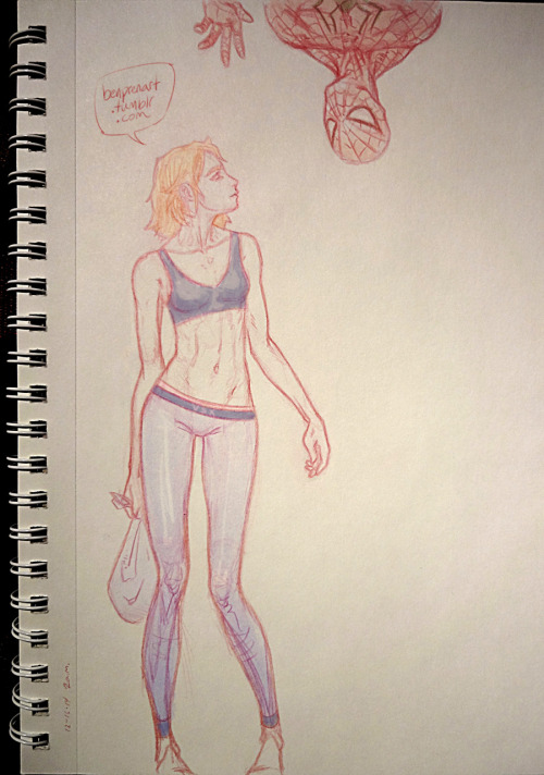 benprenart:late night spidey and gwen sketch.  btw, I posted this earlier but had to re-sketch it a 